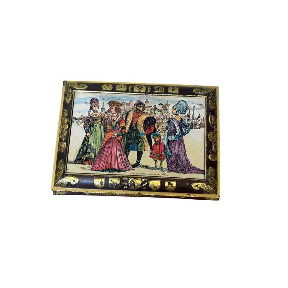 Vintage E. Otto Schmidt Nürnberg Germany Lebkuchen Tin Box Medieval Scenes 16”
